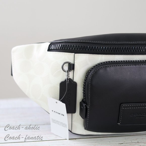 NWT Coach CP014 Track Belt Bag In Colorblock Signature Canvas Chalk/Black - Picture 6 of 12